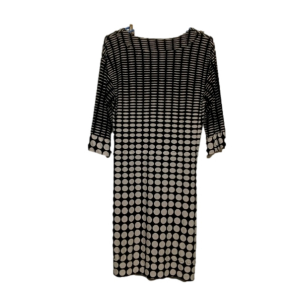 CALVIN Klein 3/4 Sleeve Polka Dot Stretch Dress Size Small Black Creme